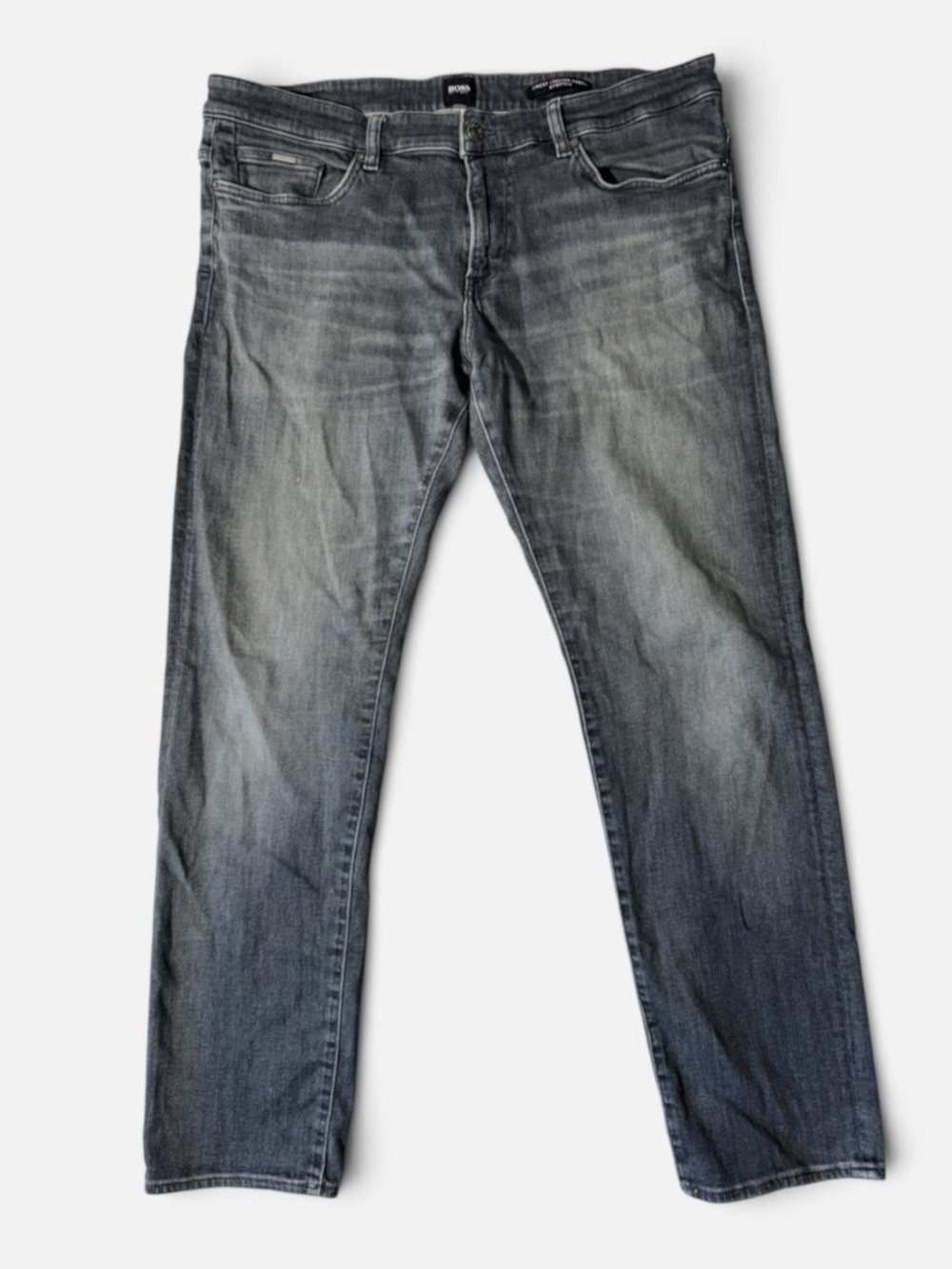 Hugo Boss mens 38x30 slim fit charcoal grey stretch Candiani denim jeans EUC